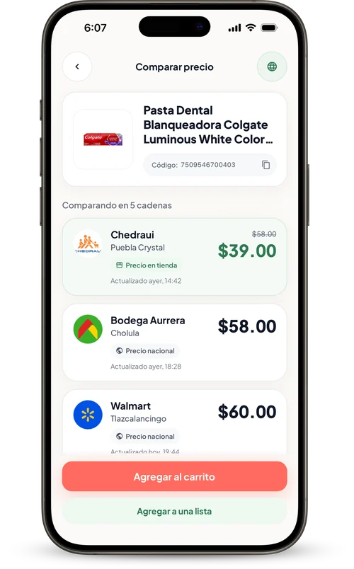 Chécalo comparando el precio de un producto entre cadenas