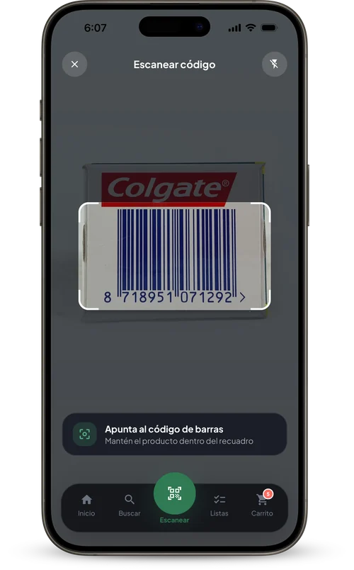 Pantalla de escaneo de código de barras en Chécalo